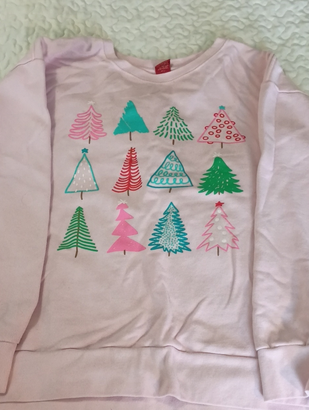 Womens Pink Long-Sleeve Shirt with Festive Tree Print